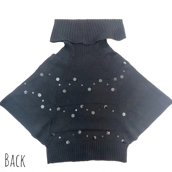 Dressy Sweater Cowl Neck Cropped Paillettes Holiday Evening Black Medium M - Picture 9 of 10